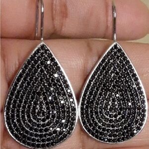 Black Spinel Silver Teardrop Earrings